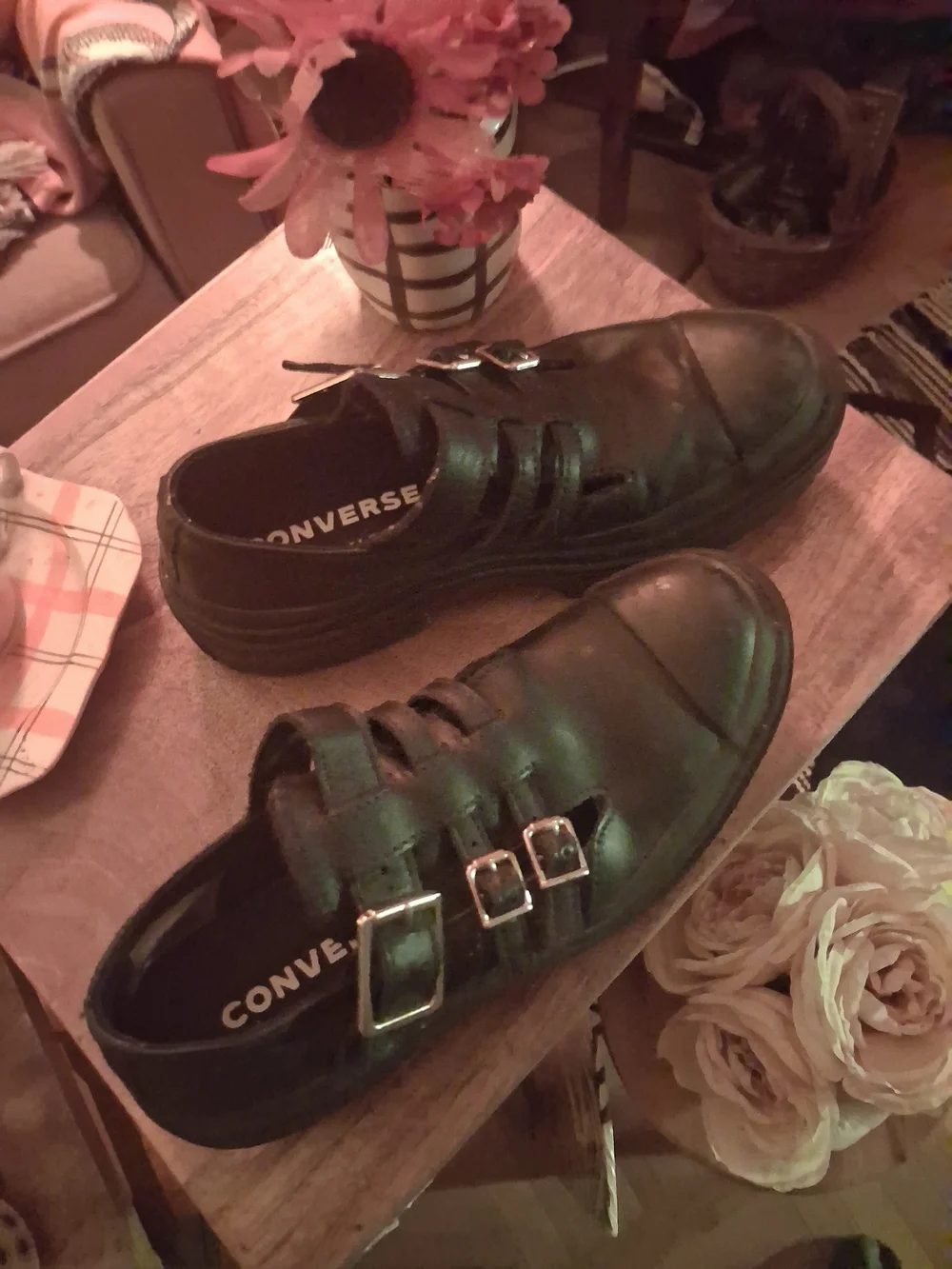 Converse Black Platform Buckle Sneakers